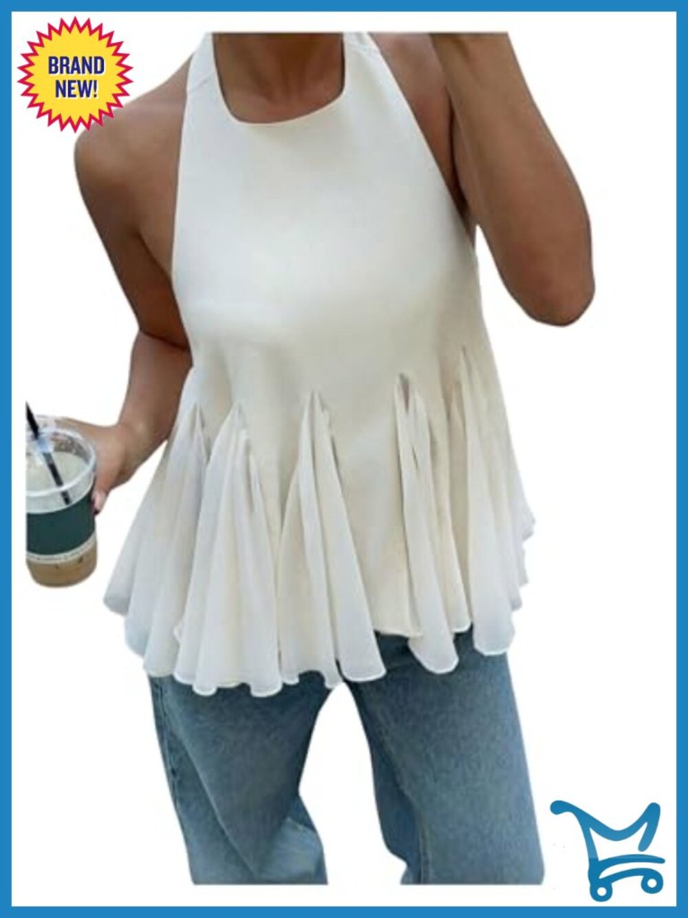 Women's Chiffon Ruffle Halter Peplum Top Sleeveless Blouse